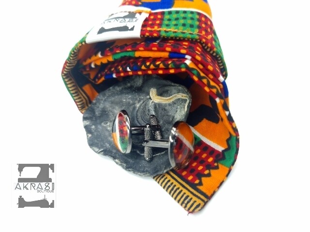Large yellow kente African wax print pocket square with cufflinks | men&#39;s accessories