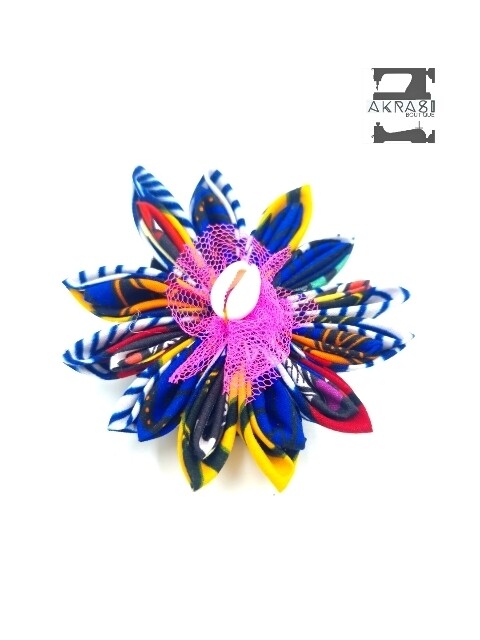 Star flower in kente with cowrie centre | kanzashi flower hair clip | flower brooch | clothing accessories