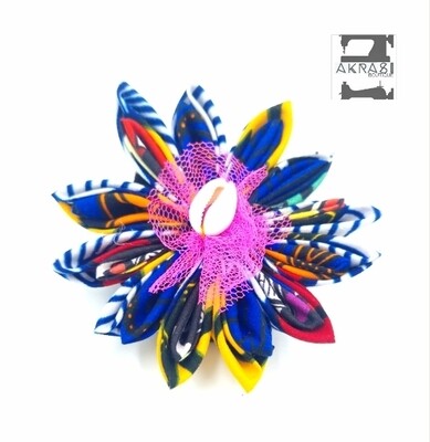 Star flower in kente with cowrie centre | kanzashi flower hair clip | flower brooch | clothing accessories