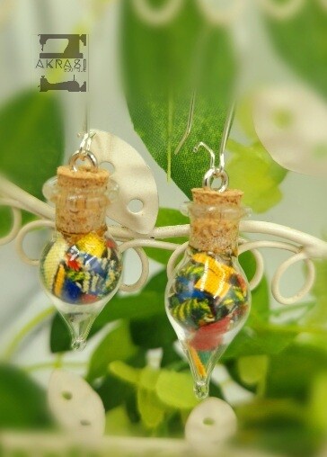 Ankara alchemy mashup scifunk collection drop earrings sealed in glass Ankara alchemy mashup scifunk collection drop earrings sealed in glass