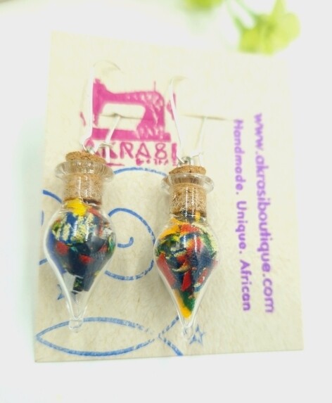 Ankara alchemy mashup scifunk collection drop earrings sealed in glass
