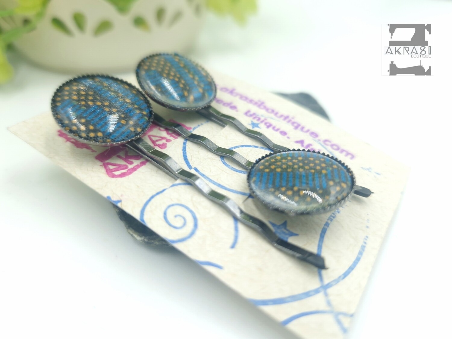 Ankara hair pin set in bronze | African Bobby pin | Ankara hair slide