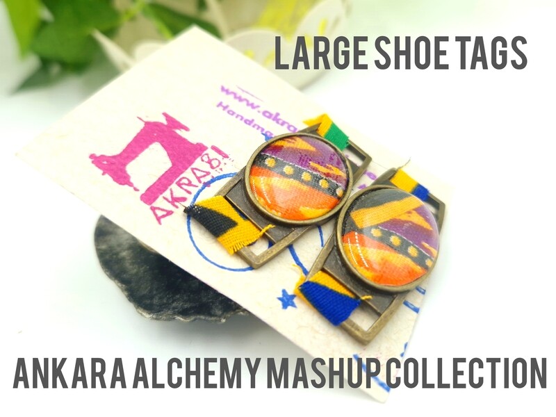 African wax print 
purple and yellow shoe tag | ankara lace locks | clothing accessories