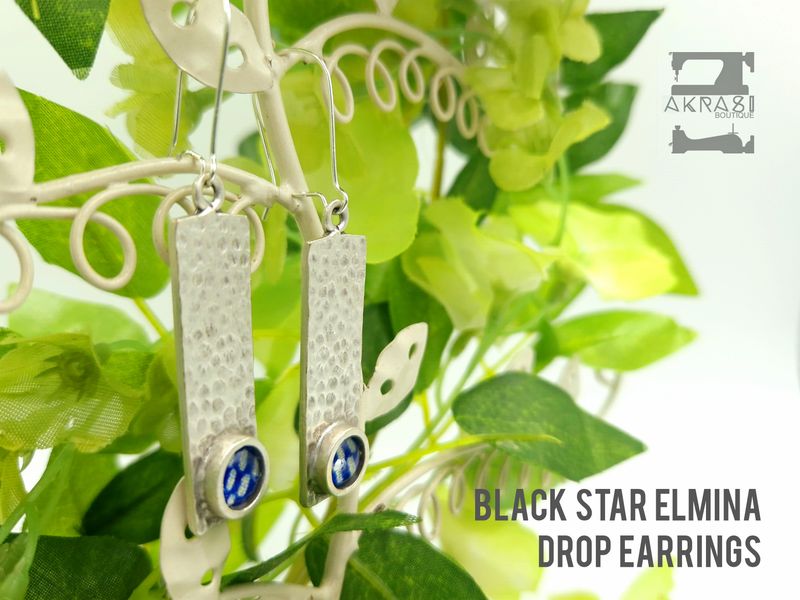 Antique silver with blue and white kente detail, drop earrings