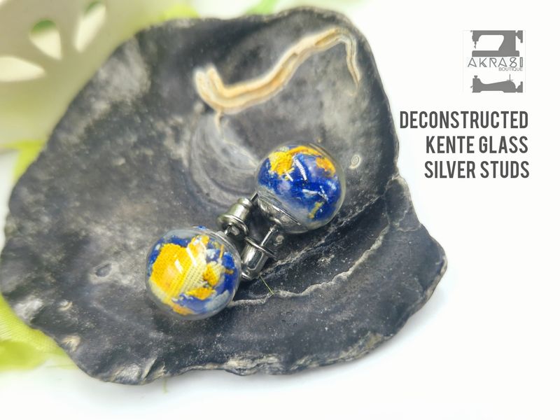 Deconstructed glass silver stud earrings from the ankara alchemy mashup collection