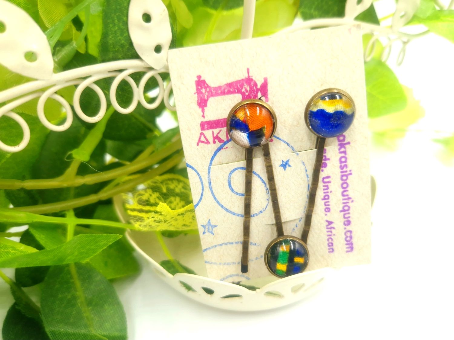 Funky Ankara hair pin set | African Bobby pin | Ankara hair slide
