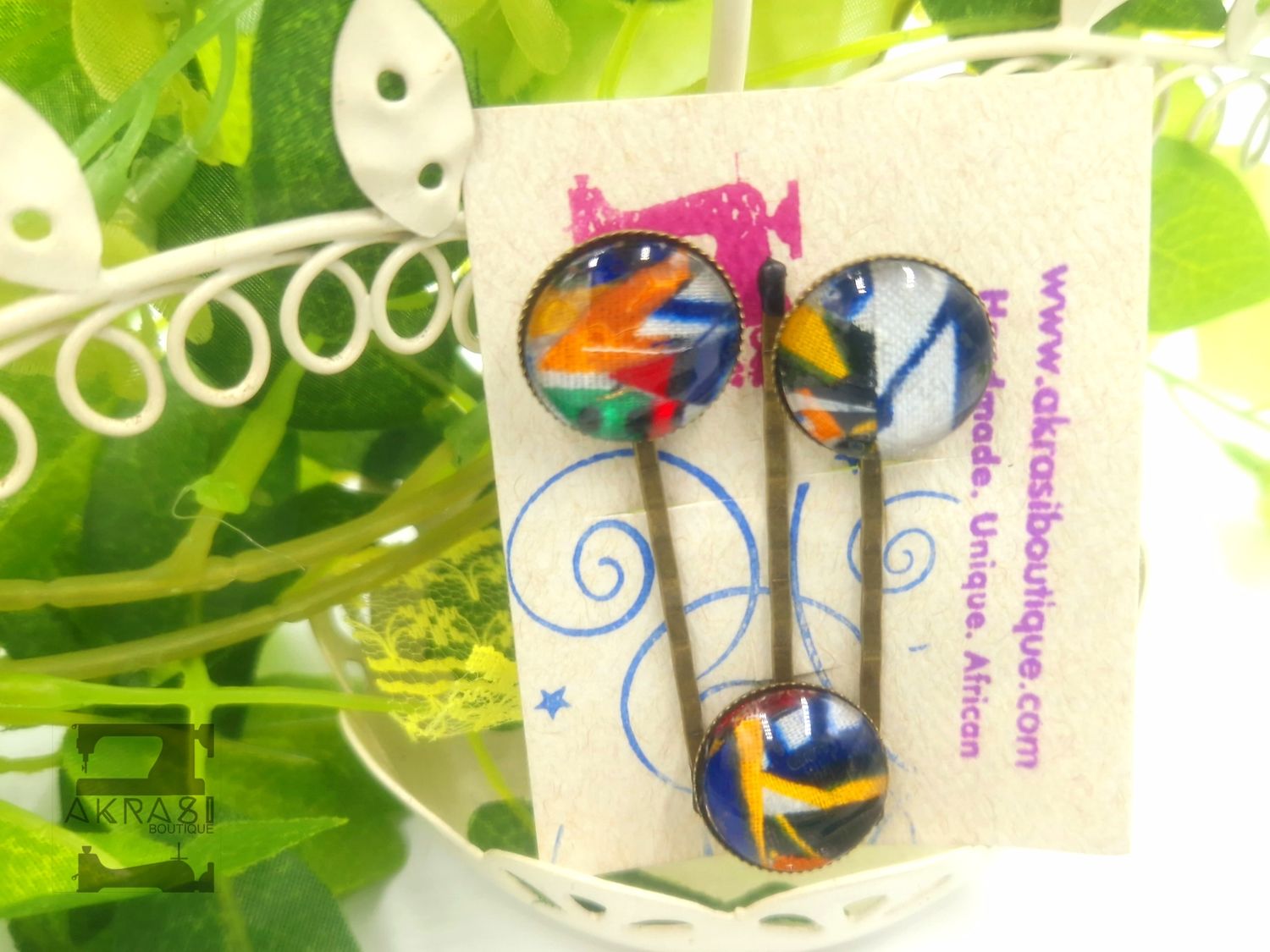 Ankara alchemy Kente hair pin set in bronze | African Bobby pin | Ankara hair slide