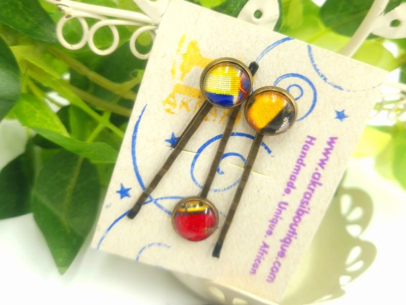 Funky Ankara hair pin set | African Bobby pin | Ankara hair slide