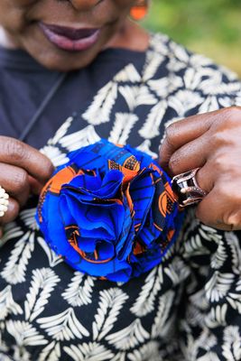 African print blue and orange hair accessory set includes wire