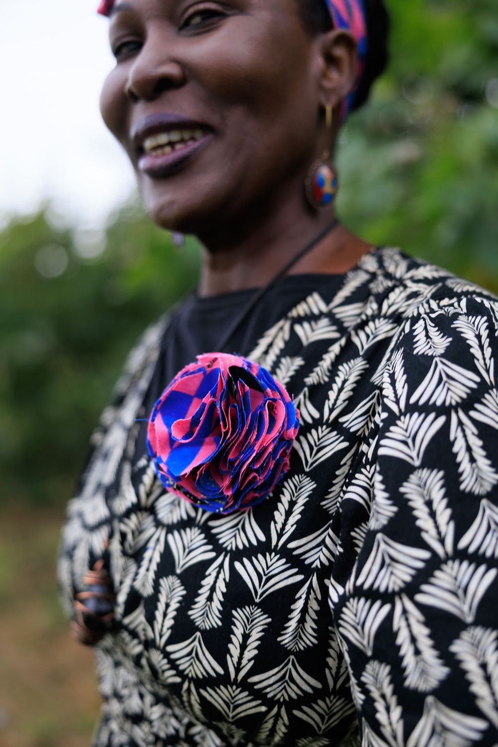 African print blue and electric pink ruffle flower | flower pin | flower hair clip | flower brooch | clothing accessories