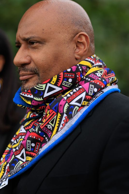 Fleece lined contemporary kente print neck warmer
