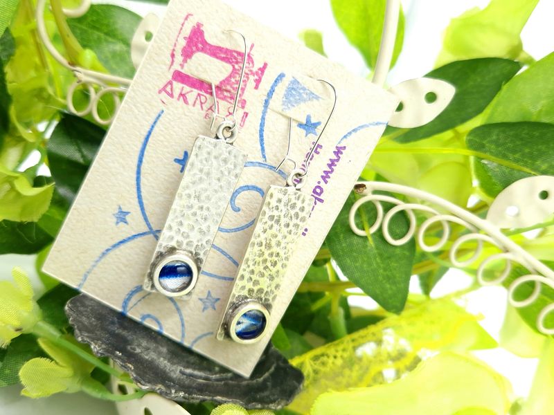 Antique silver with blue and white kente detail drop earrings