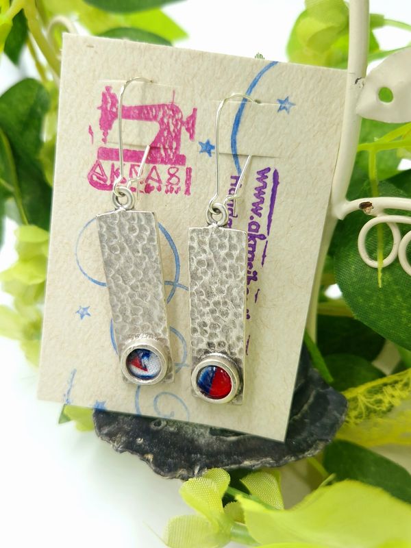 Antique silver with blue, white and red kente detail drop earrings