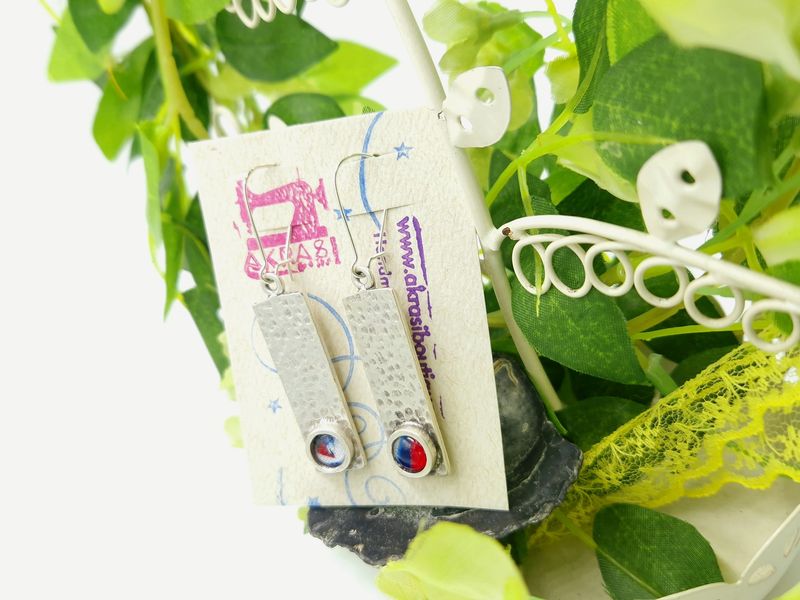 Antique silver with blue, white and red kente detail drop earrings