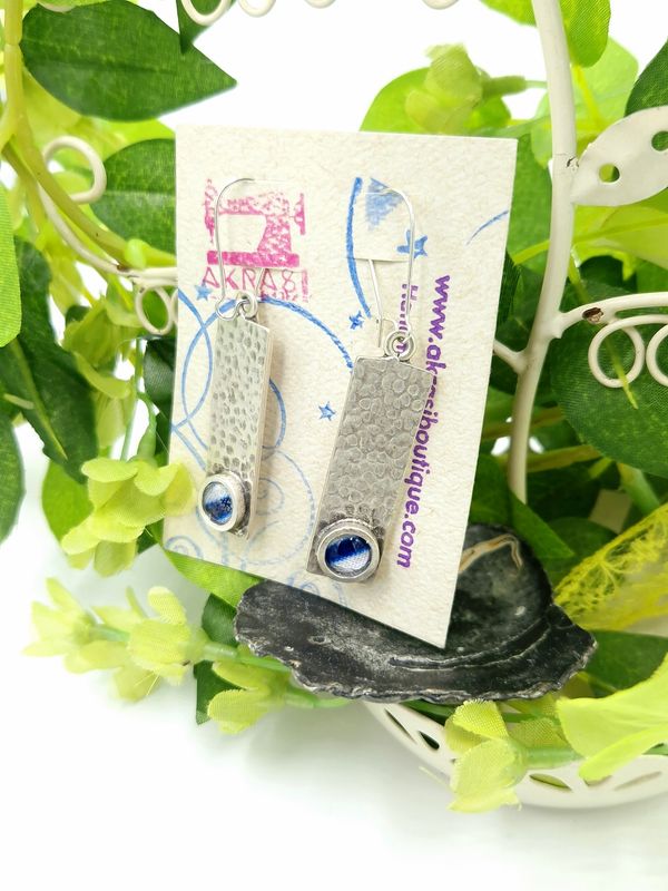 Antique silver with blue and white kente detail drop earrings