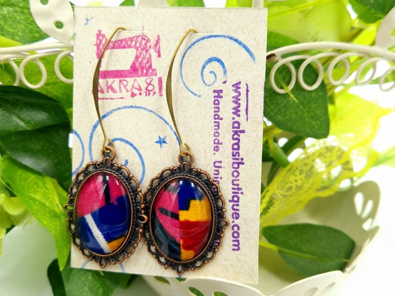 Oval ankara copper drop earrings sealed in glass
