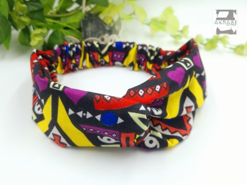 Black contemporary Kente print half turban headband | African wax print headwrap | African twisted headband