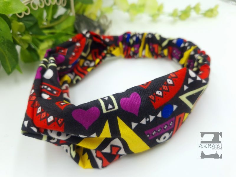 Black contemporary Kente print half turban headband | African wax print headwrap | African twisted headband