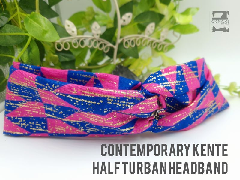 Black contemporary Kente print half turban headband | African wax print headwrap | African twisted headband