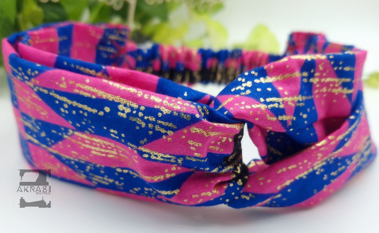 Black contemporary Kente print half turban headband | African wax print headwrap | African twisted headband