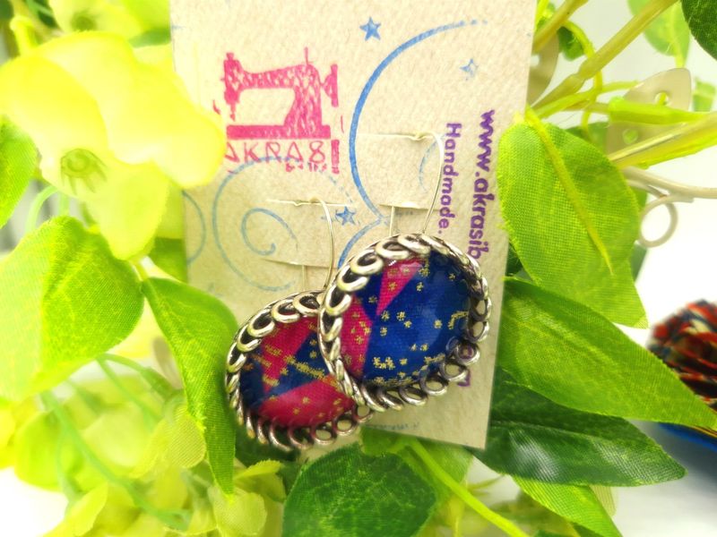 Antique silver kente large round drop earrings