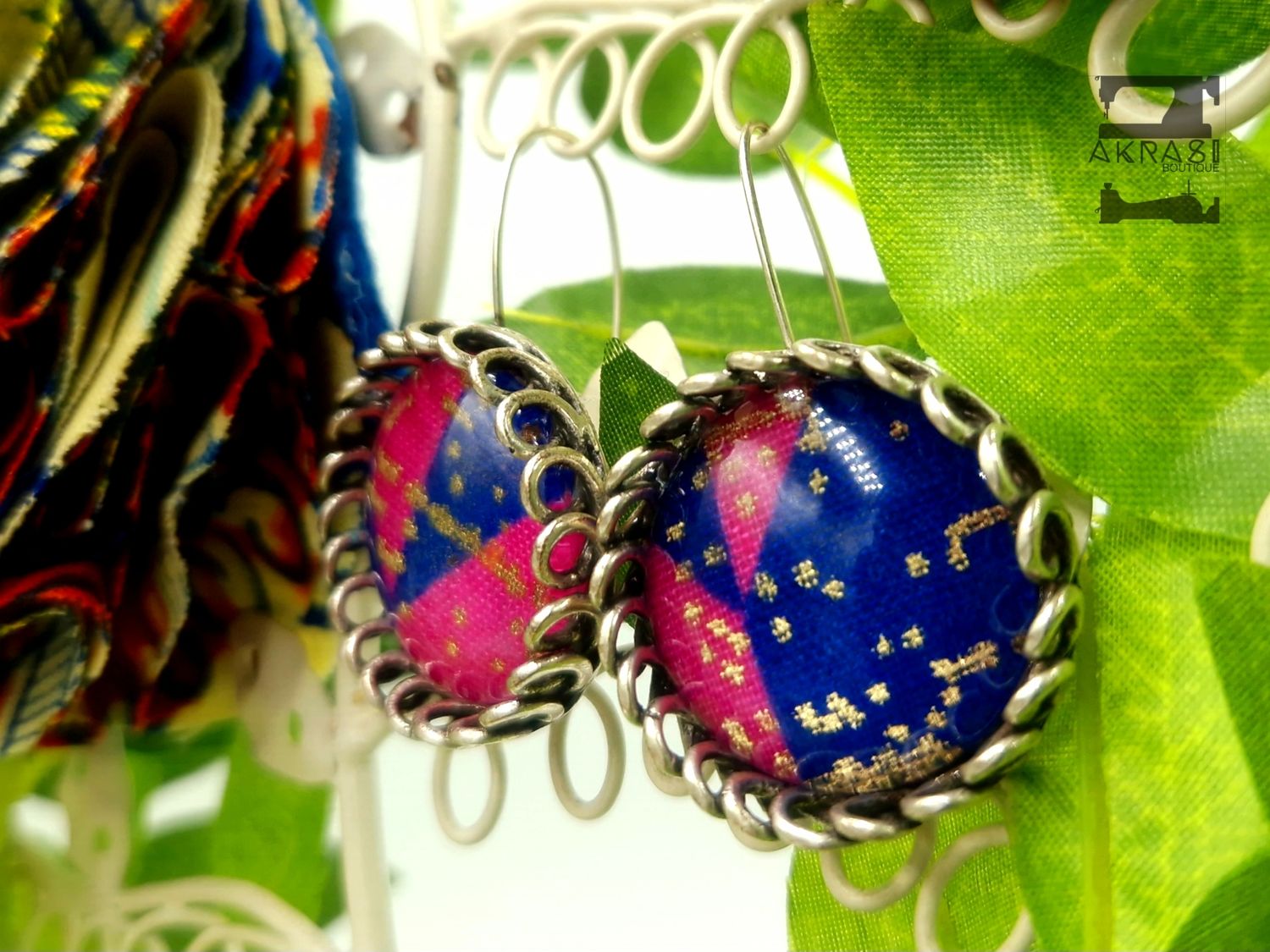 Antique silver kente large round drop earrings