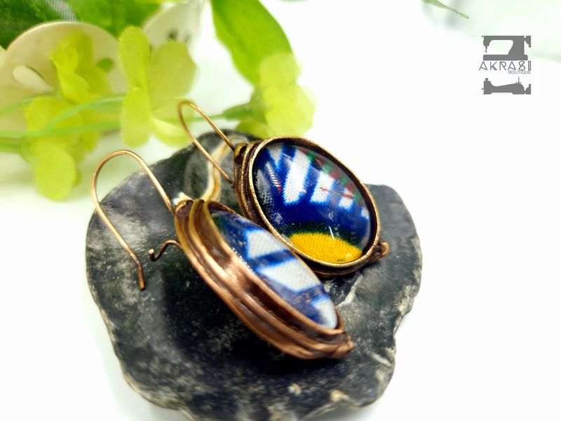 Antique copper large oval drop earrings
