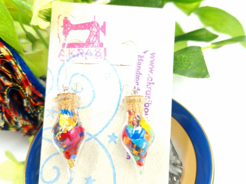 Ankara alchemy mashup scifunk collection drop earrings sealed in glass
