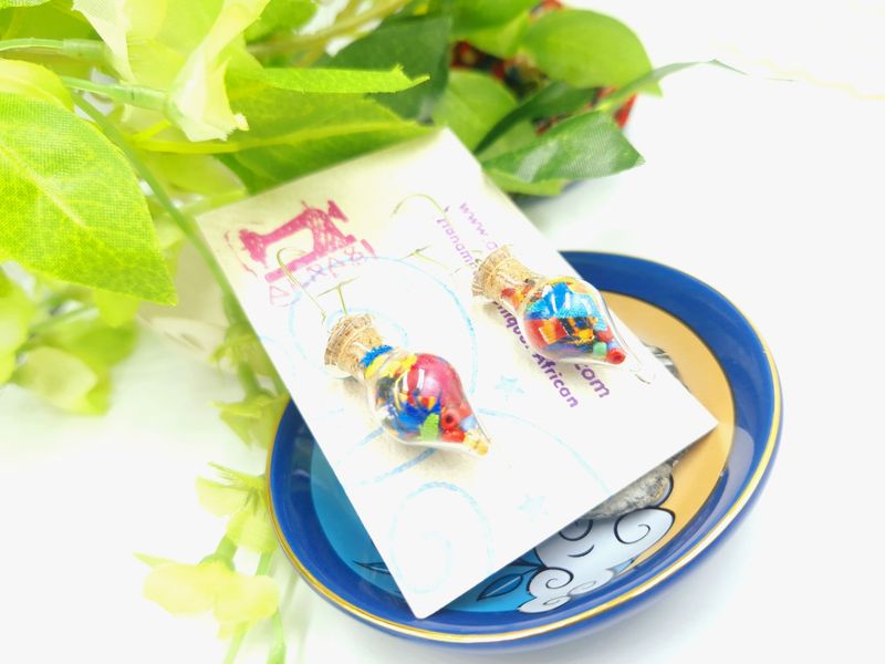 Ankara alchemy mashup scifunk collection drop earrings sealed in glass