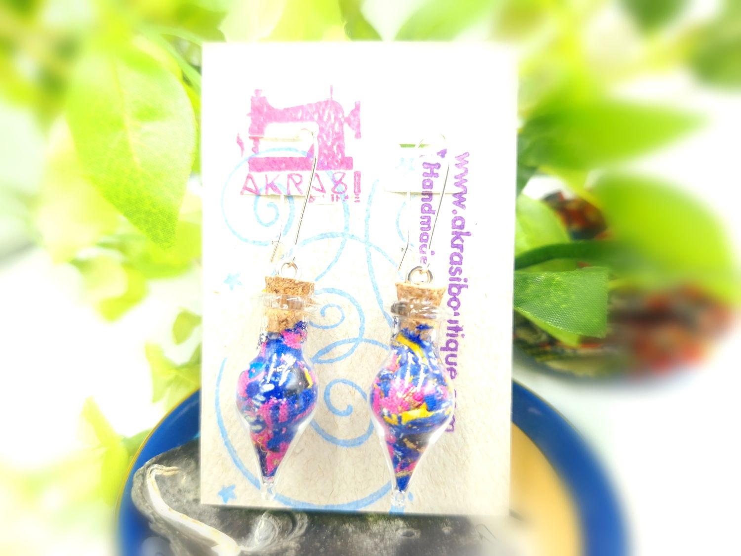 Ankara alchemy mashup scifunk collection drop earrings sealed in glass
