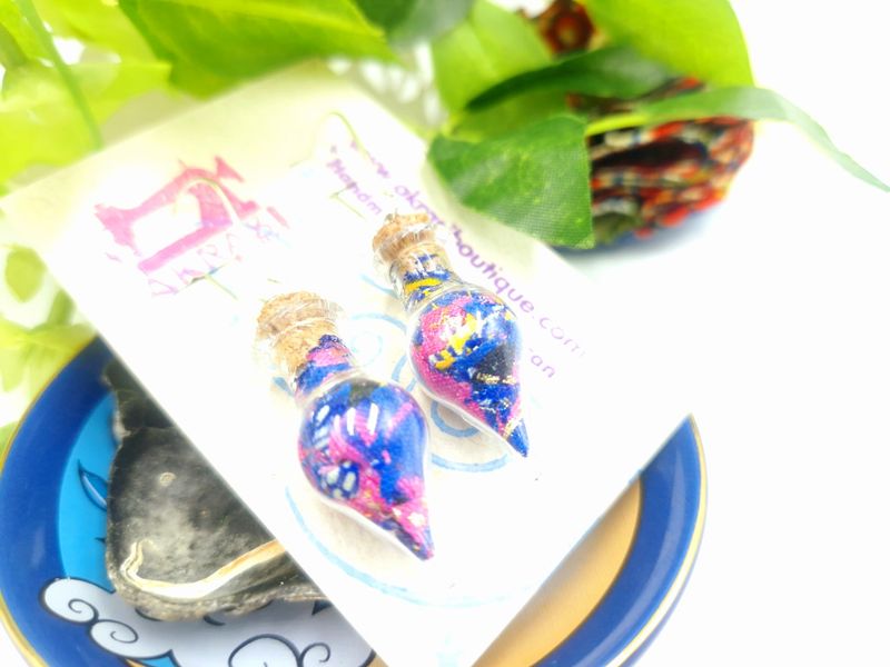 Ankara alchemy mashup scifunk collection drop earrings sealed in glass