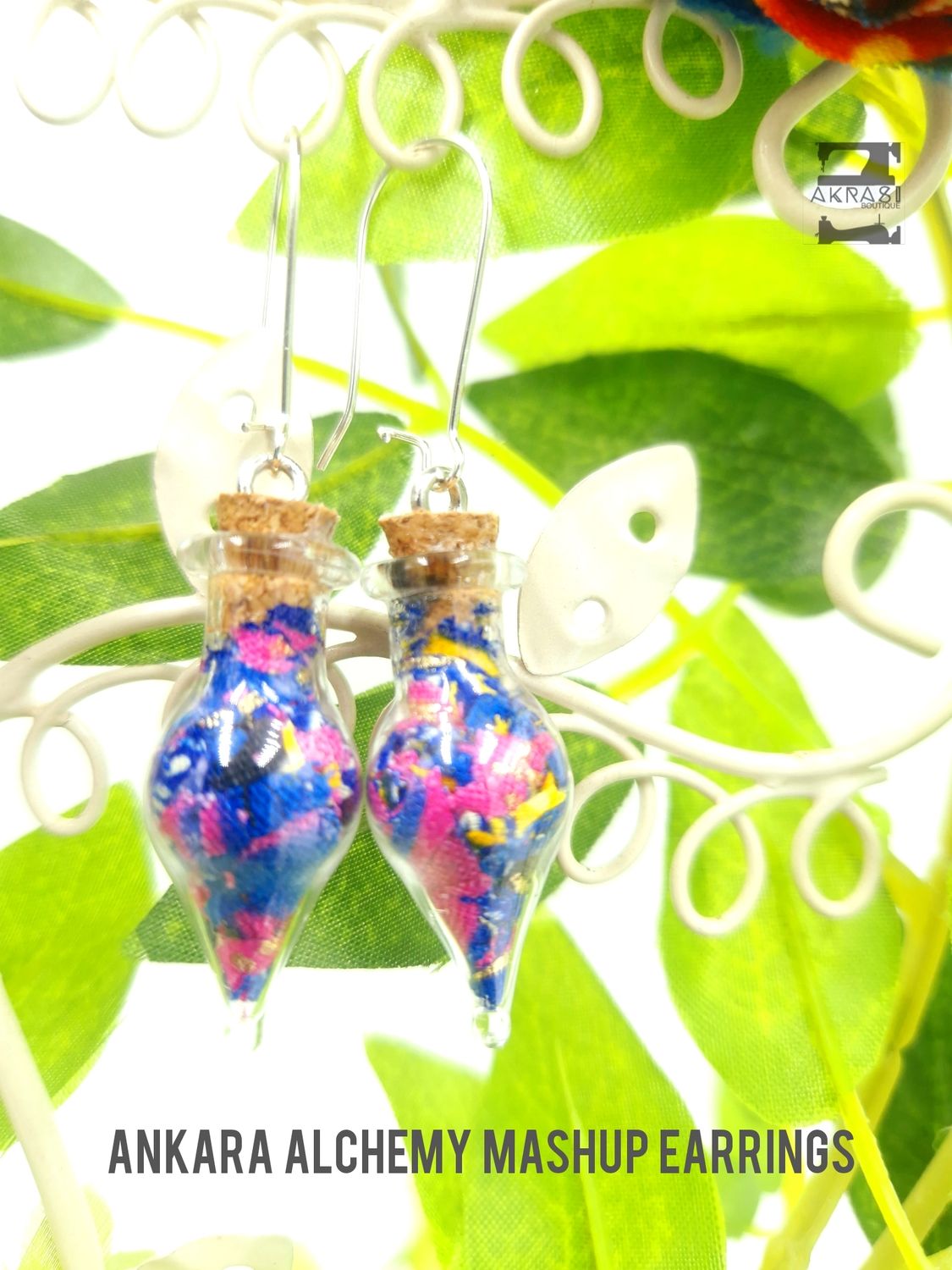 Ankara alchemy mashup scifunk collection drop earrings sealed in glass