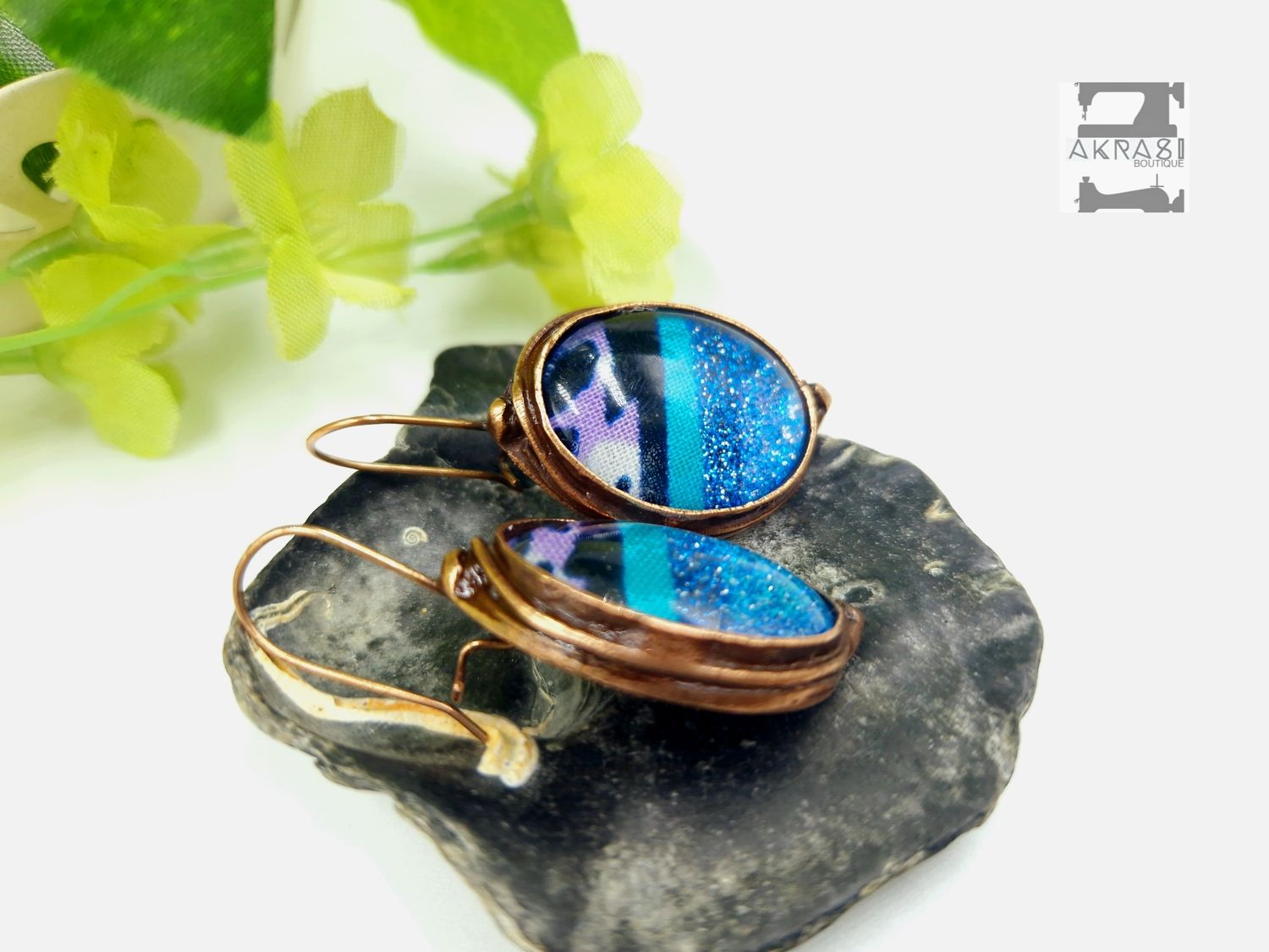 Antique copper large oval drop earrings