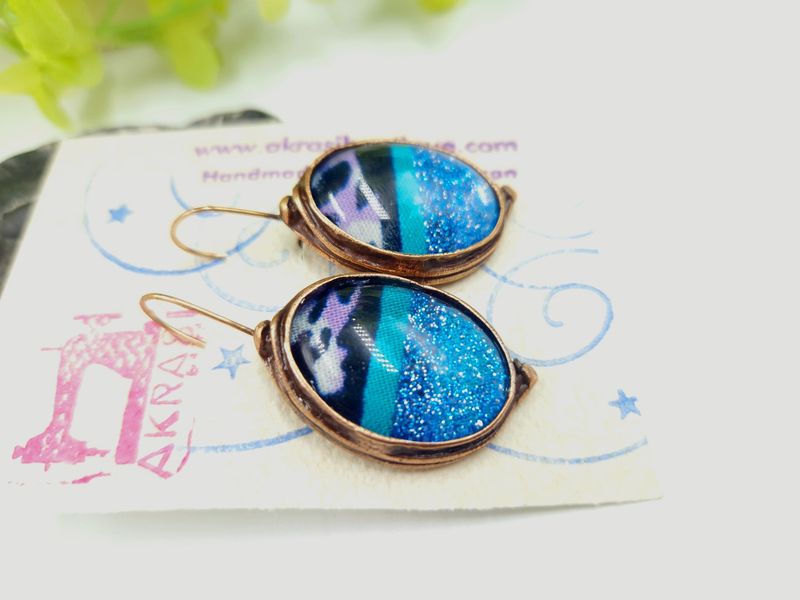 Antique copper large oval drop earrings