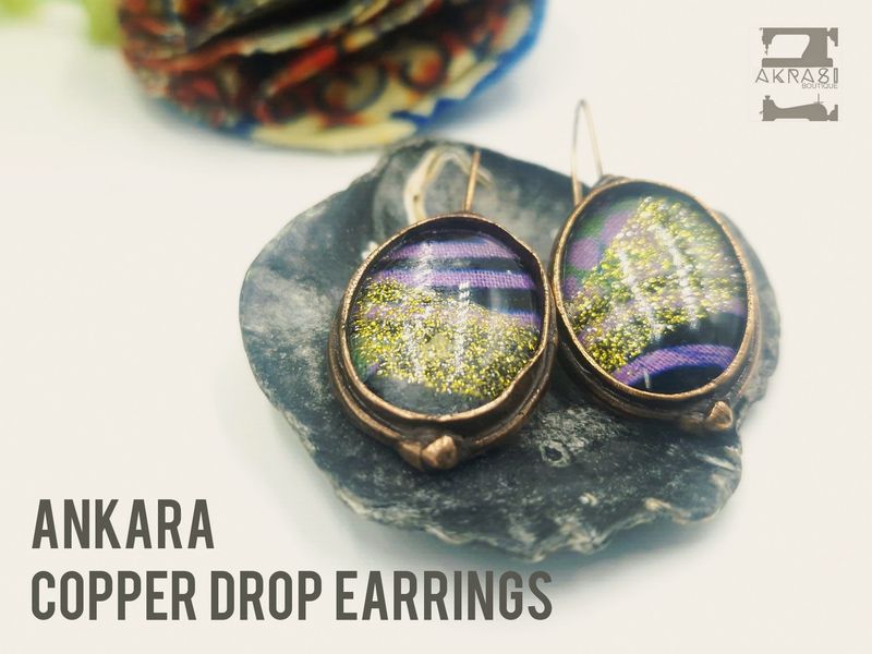 Antique copper large oval drop earrings