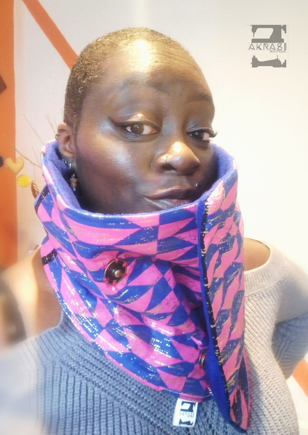 Felt lined ankara print neck warmer