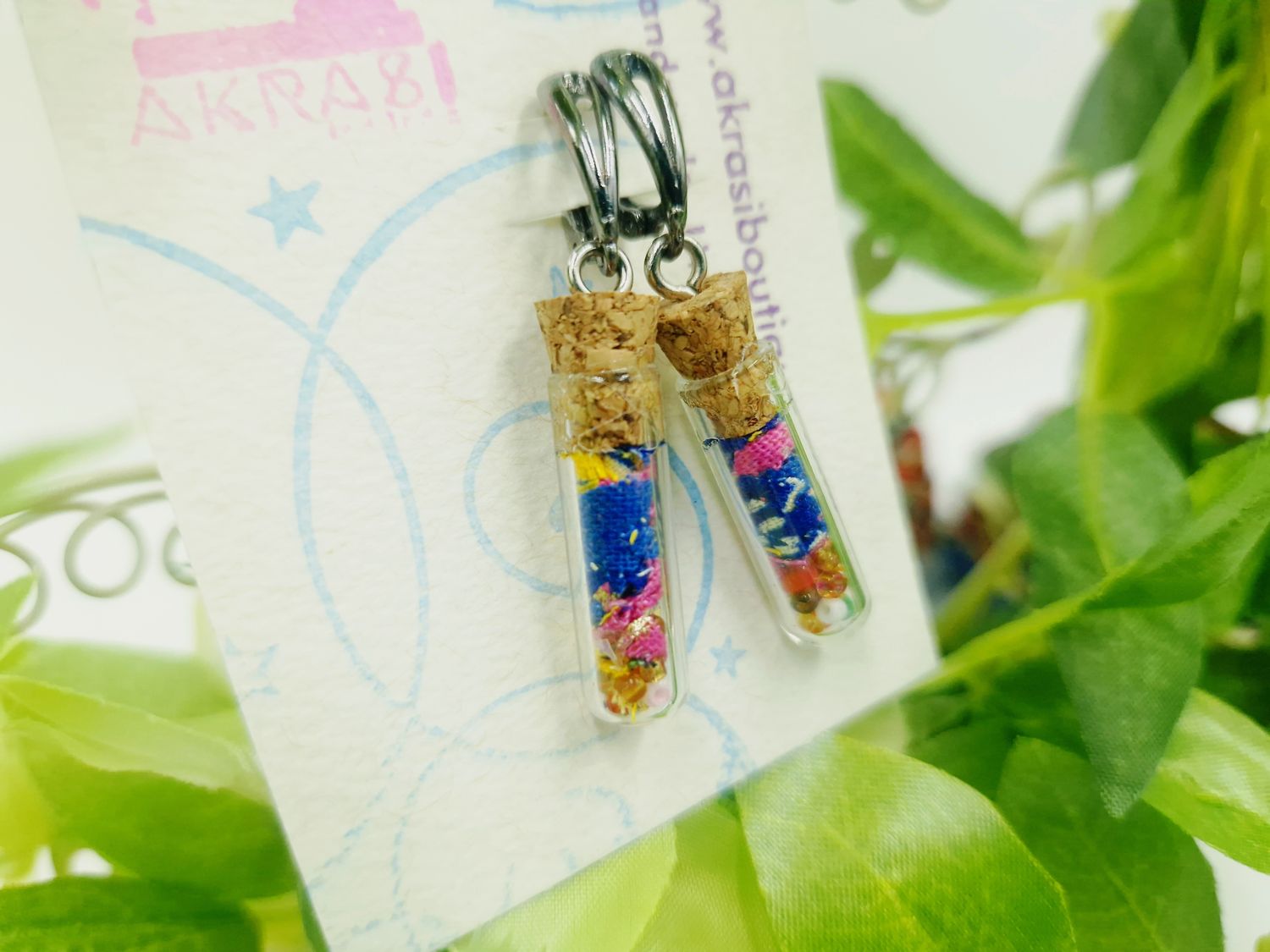 Ankara alchemy mashup scifunk collection drop earrings sealed in glass
