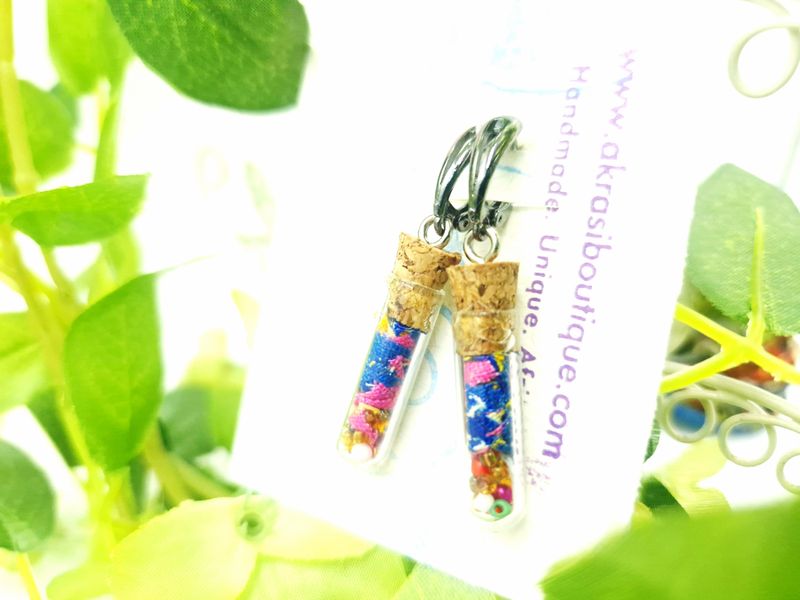 Ankara alchemy mashup scifunk collection drop earrings sealed in glass
