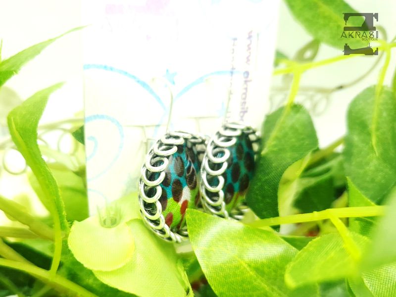 Antique silver kente large round drop earrings