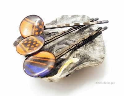 Ankara hair pin set in silver | African Bobby pin | Ankara hair slide