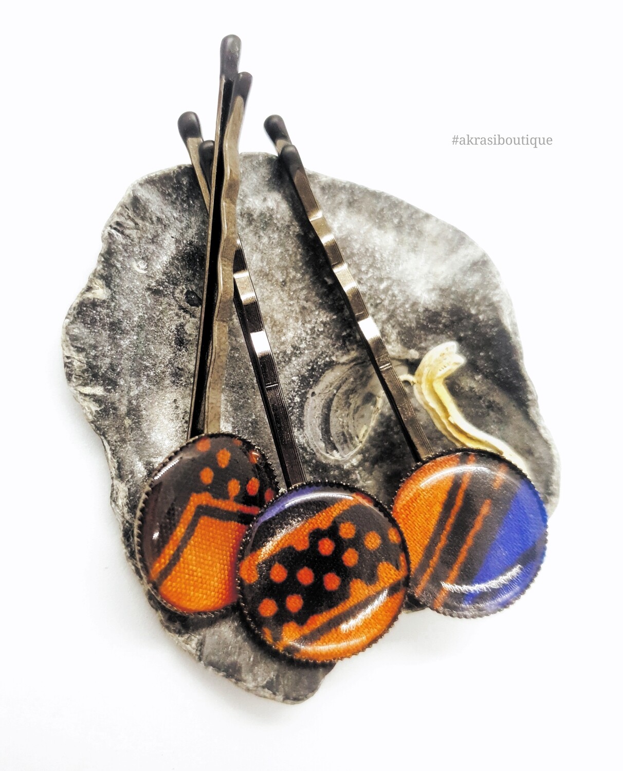 Ankara hair pin set in silver | African Bobby pin | Ankara hair slide