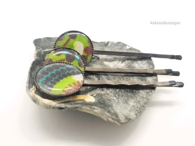Ankara hair pin set | African silver bobby pin | Ankara hair slide