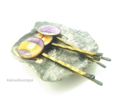 Sika hair pin set in bronze | African wax Bobby pin | Ankara hair slide