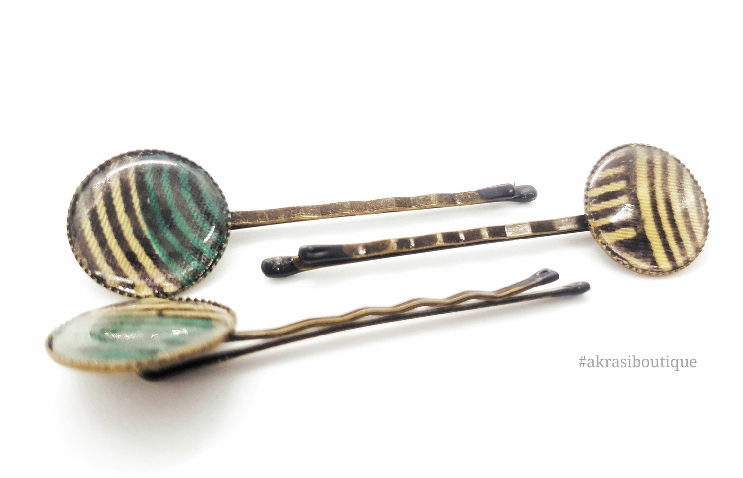 Ankara hair pin set in bronze | African print bobby pin | Ankara hair slide