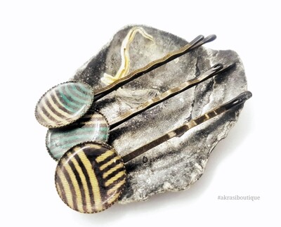 Ankara hair pin set in bronze | African print bobby pin | Ankara hair slide