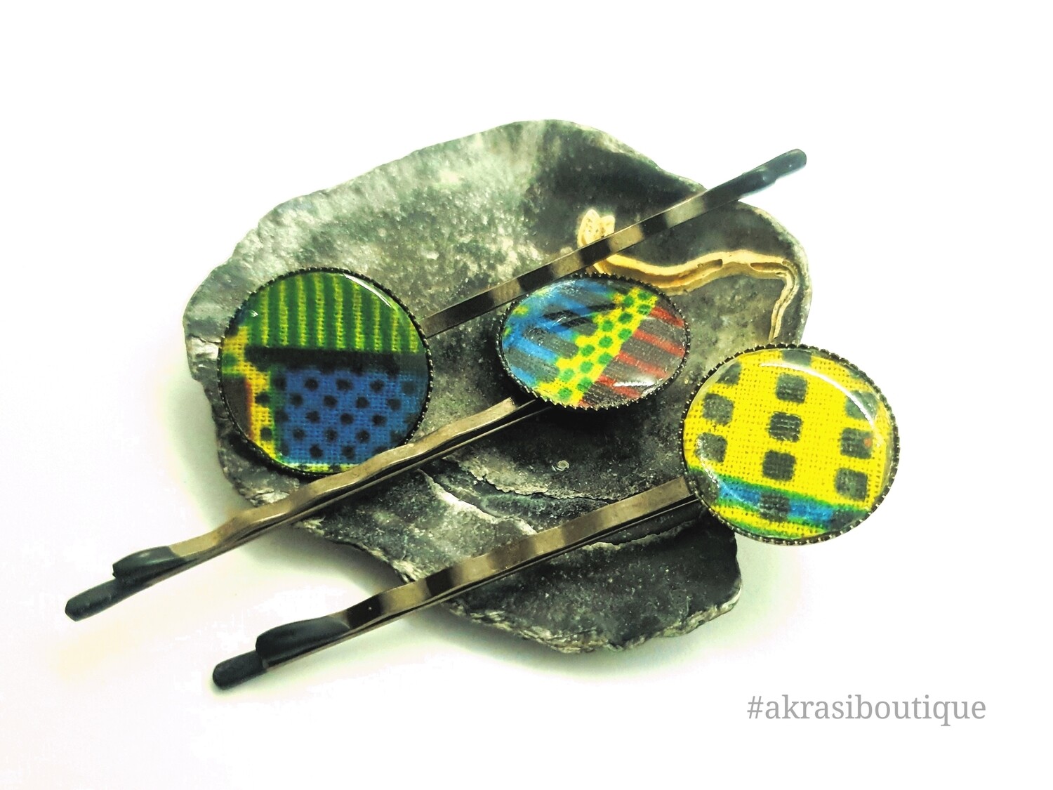 Kente silver hair pin set | African Bobby pin | Ankara hair slide