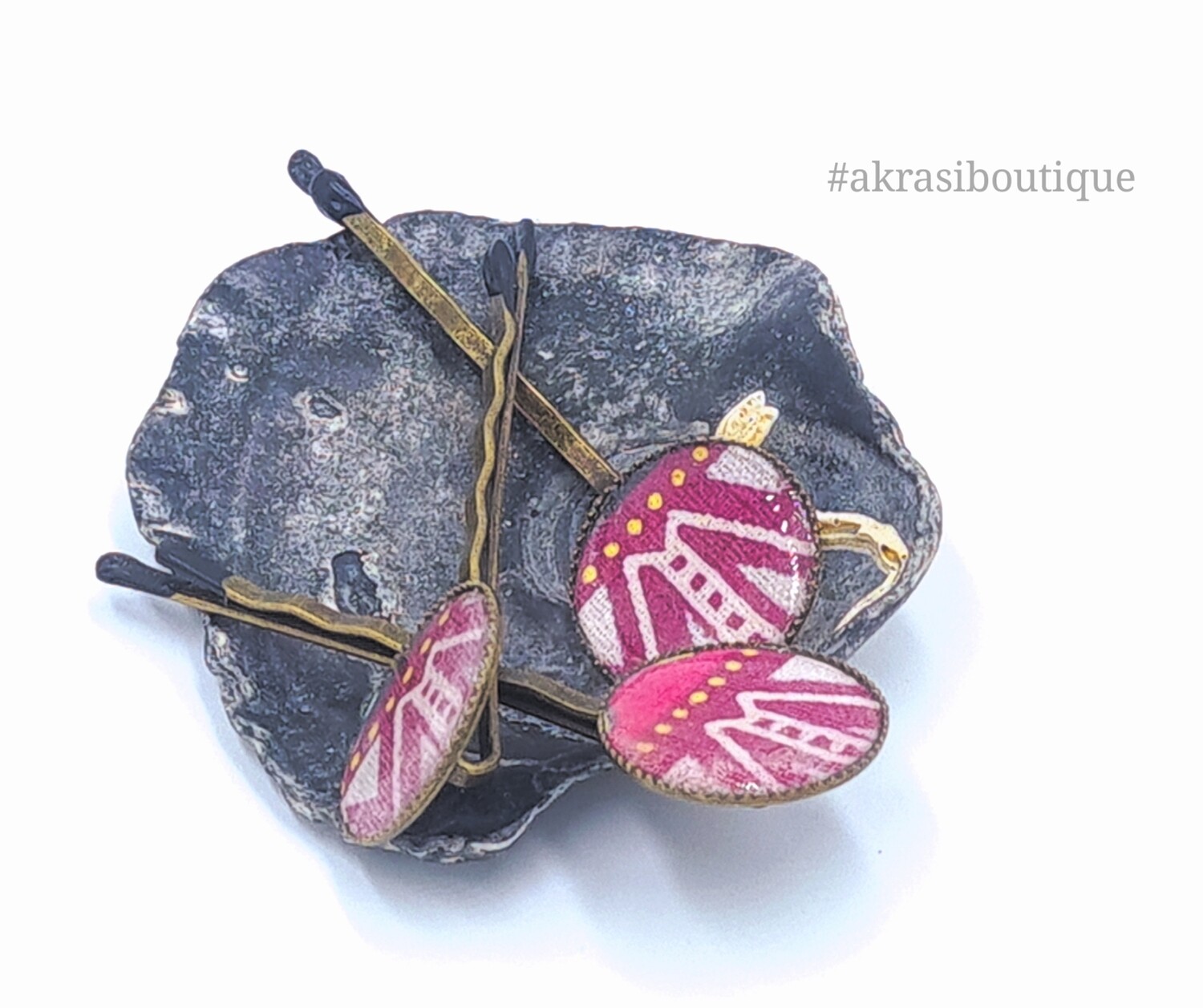Dashiki hair pin set in silver | African Bobby pin | Ankara hair slide