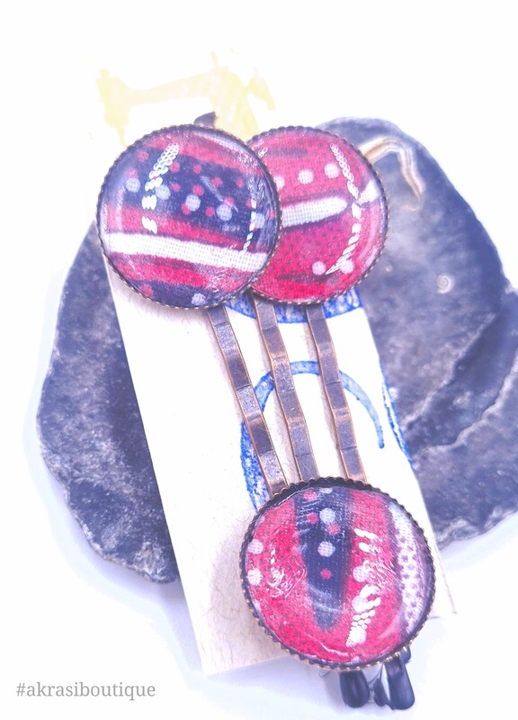 Ankara hair pin set | African silver bobby pin | Ankara hair slide