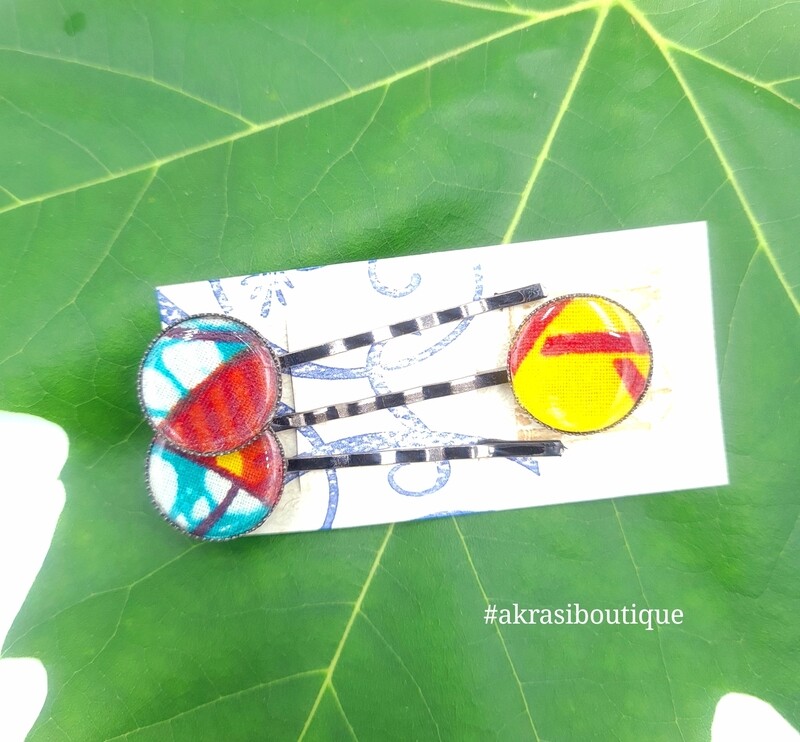 Ankara hair pin set | African silver bobby pin | Floral hair slide