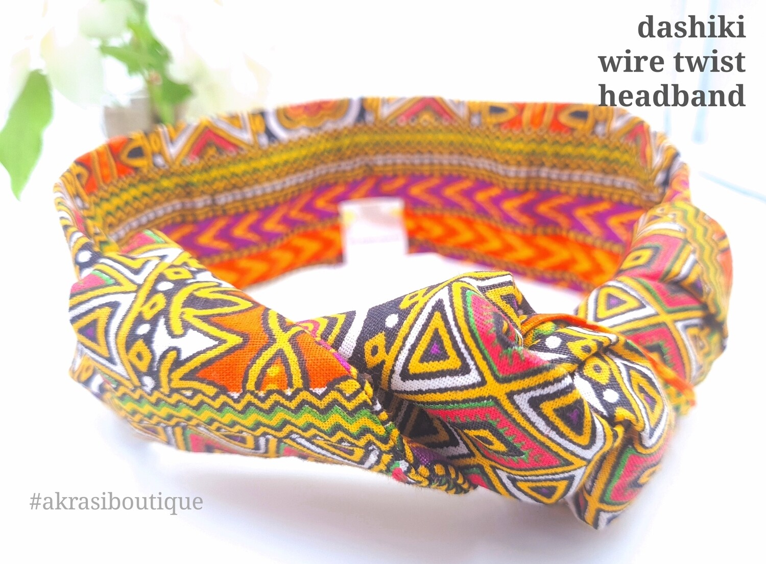 Orange Dashiki print wire twist hair tie | hair wrap | headband | African print headwrap | Ankara print wire headtie | wire hair tie